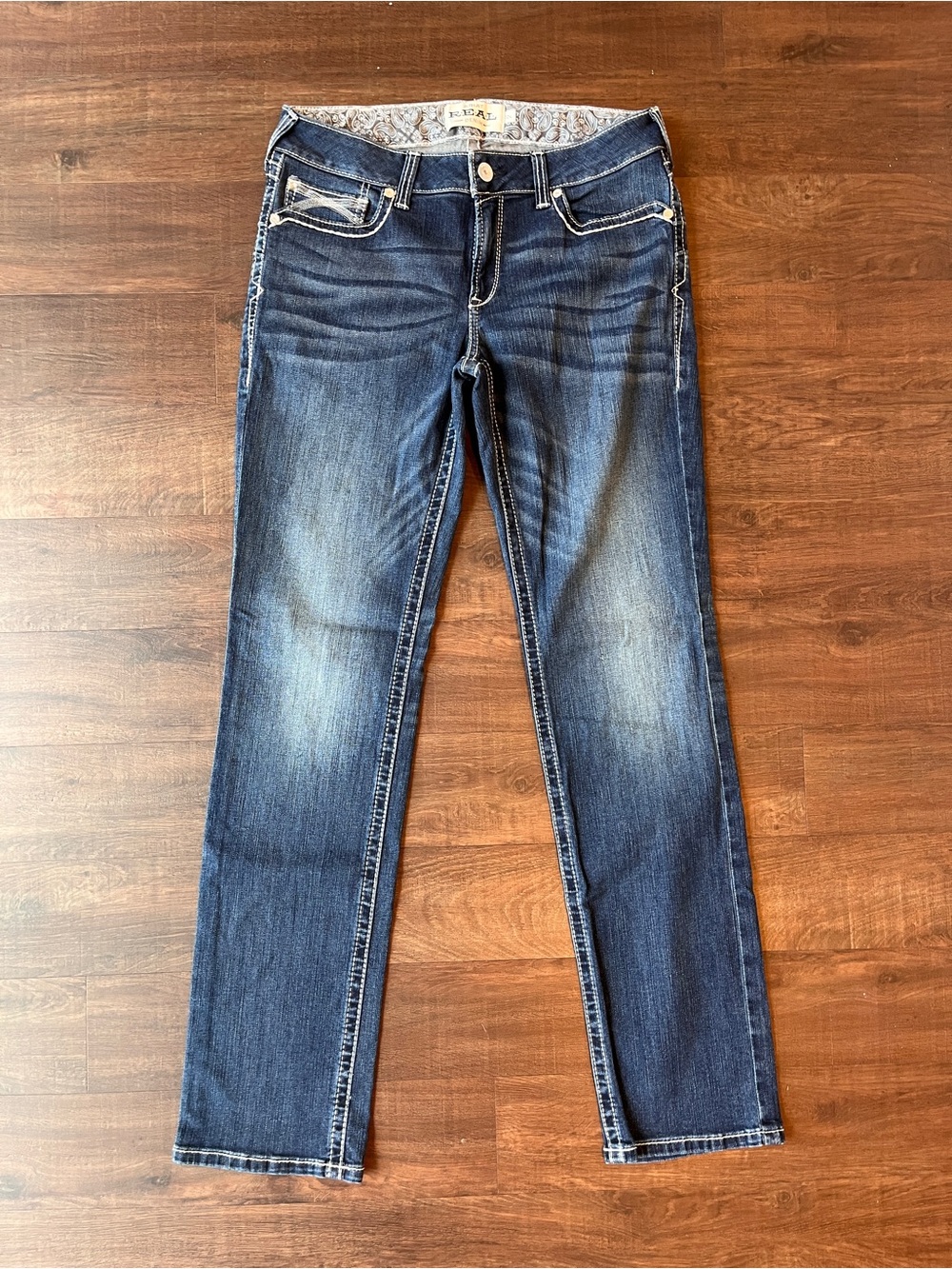 Ariat REAL Straight Leg Jeans Womens 32 XL Blue Dresden Real Mid Rise Straight